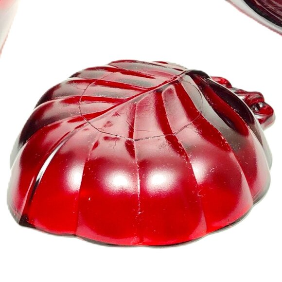 Roly Poly Royal Ruby Leaf Shape Art Deco MCM Dish/Ash Tray by Anchor Hocking - Picture 5 of 6